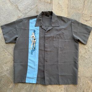 Steady 3XL Pinup Girl Bowling Shirt Retro Gray Blue